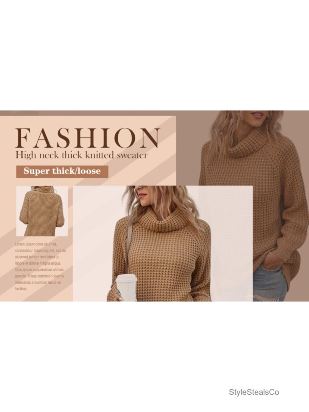 Turtleneck Sweater Oversized Lightweight Long Sleeve Chunky Knit Pullover - Picture 6 of 6